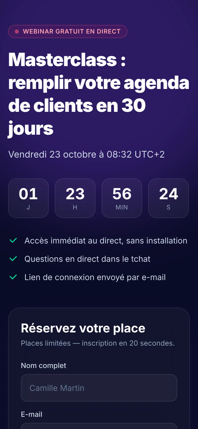 Inscription sur mobile — capture de Amphivo